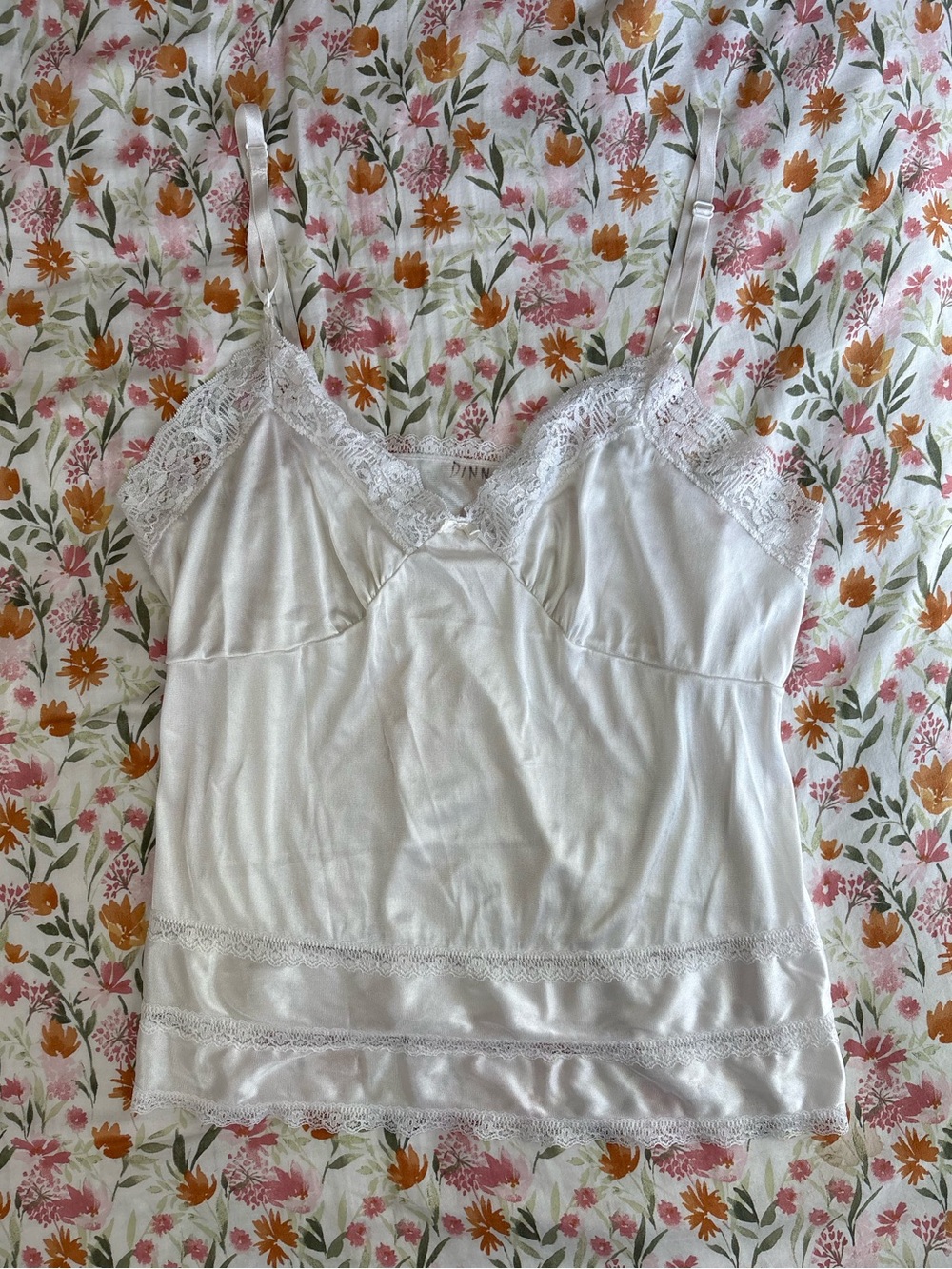 Adonna White Nylon Vintage Lace Tank Top Size M Tiered 90s Cottage Boho